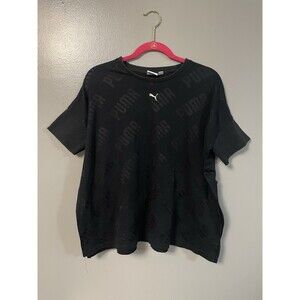PUMA Black Logo Print Crew Neck Short Sleeve Women's T-Shirt L